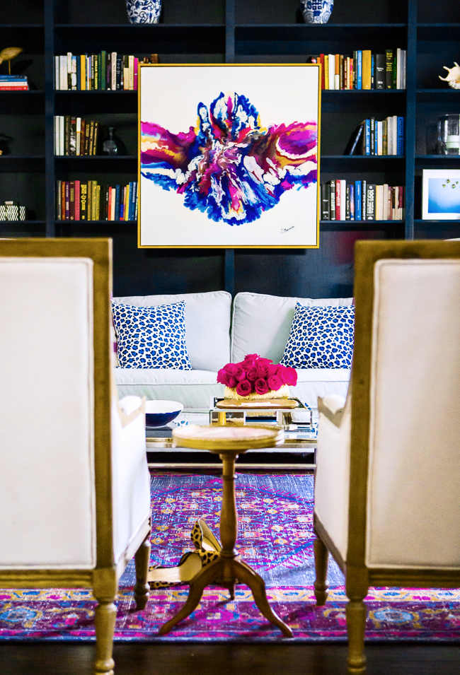dara buriss artwork abstract how to hang artwork above couch living room family room purple bookshelves persian rug dark blue eclectic fancy pinterest shop-room-ideas