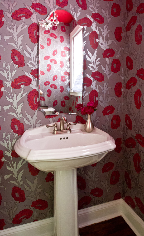 tara seawright silver leaf poppy bathroom wallpaper mirror metallic