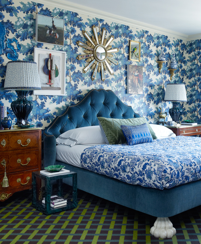 blue wallpaper bedroom