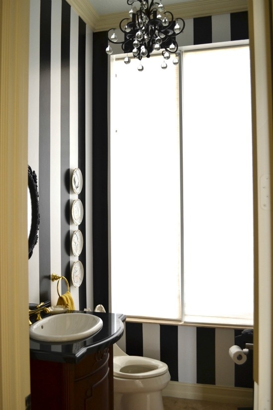 black white striped gold bathroom decor ideas chandelier