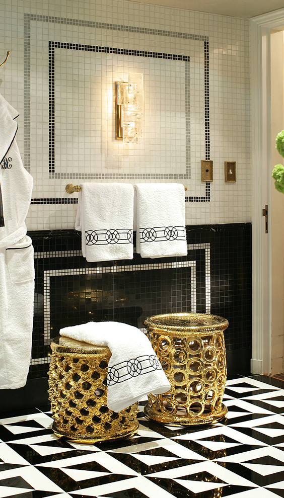gold black and white tiles bathroom decorating jamie herzlinger better decorating bible blog modern-wall-sconces