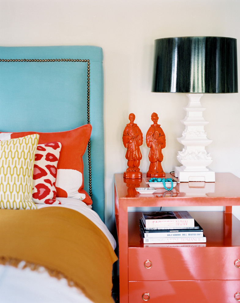 betsey burnham night stan orange blue headboard turqoise studded bedroom decorating