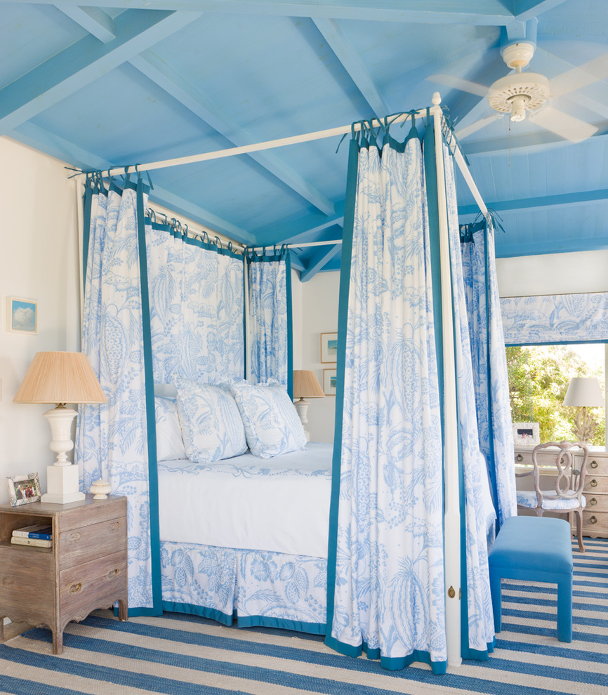 gary mcbournie tropical bedroom blue canopy bed ceiling decorating ideas striped carpet