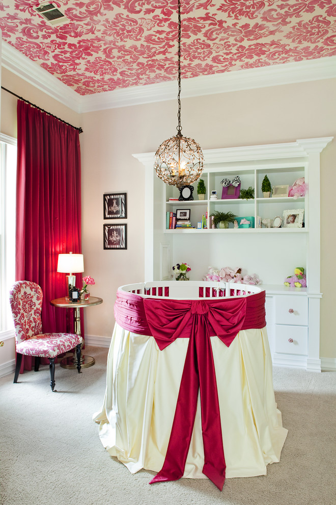 babys room damask ceiling red ribbon decorating ideas better decorating bible blog Traditional-Nursery