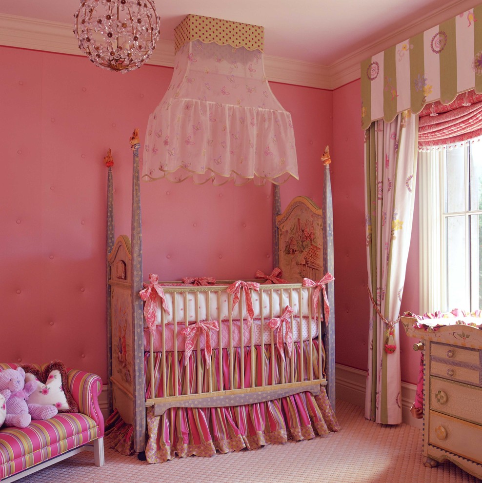 girls baby room pink ribbons how to better decorating bible blog chandelier canopy bed Traditional-Nursery