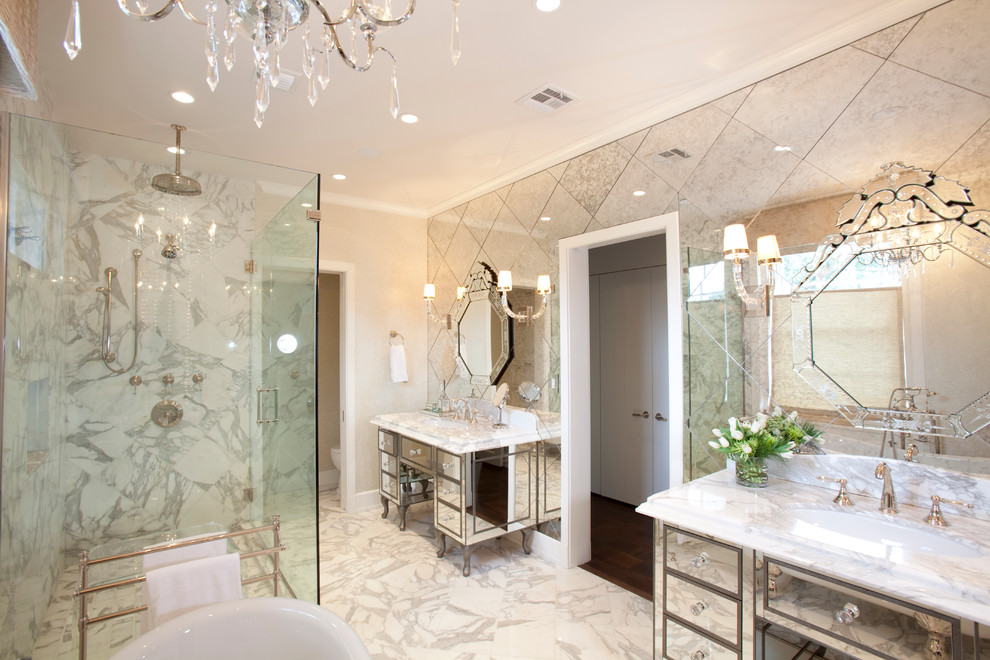 bathroom mirror tiles diamond diagnol chandelier mirrored vanity antique spounge paint marble decorating