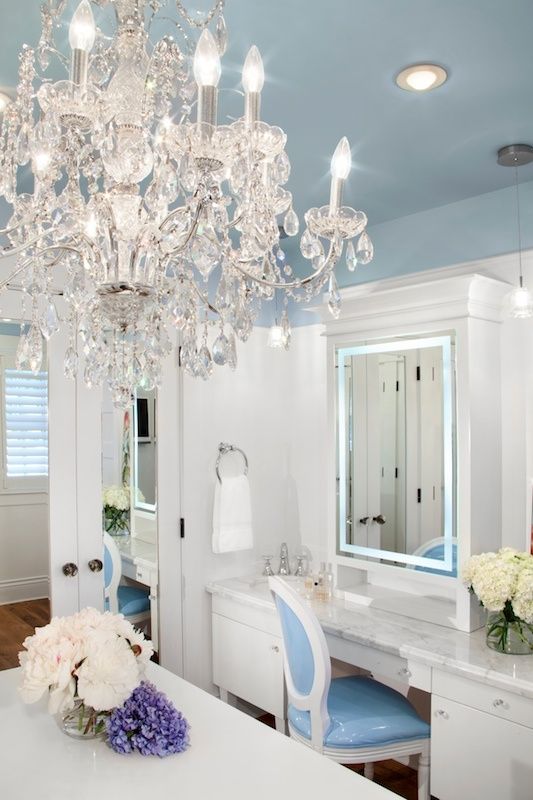 chandelier baby blue closet vanity mirror blue ceiling marie chair louis xvi white decorating bible