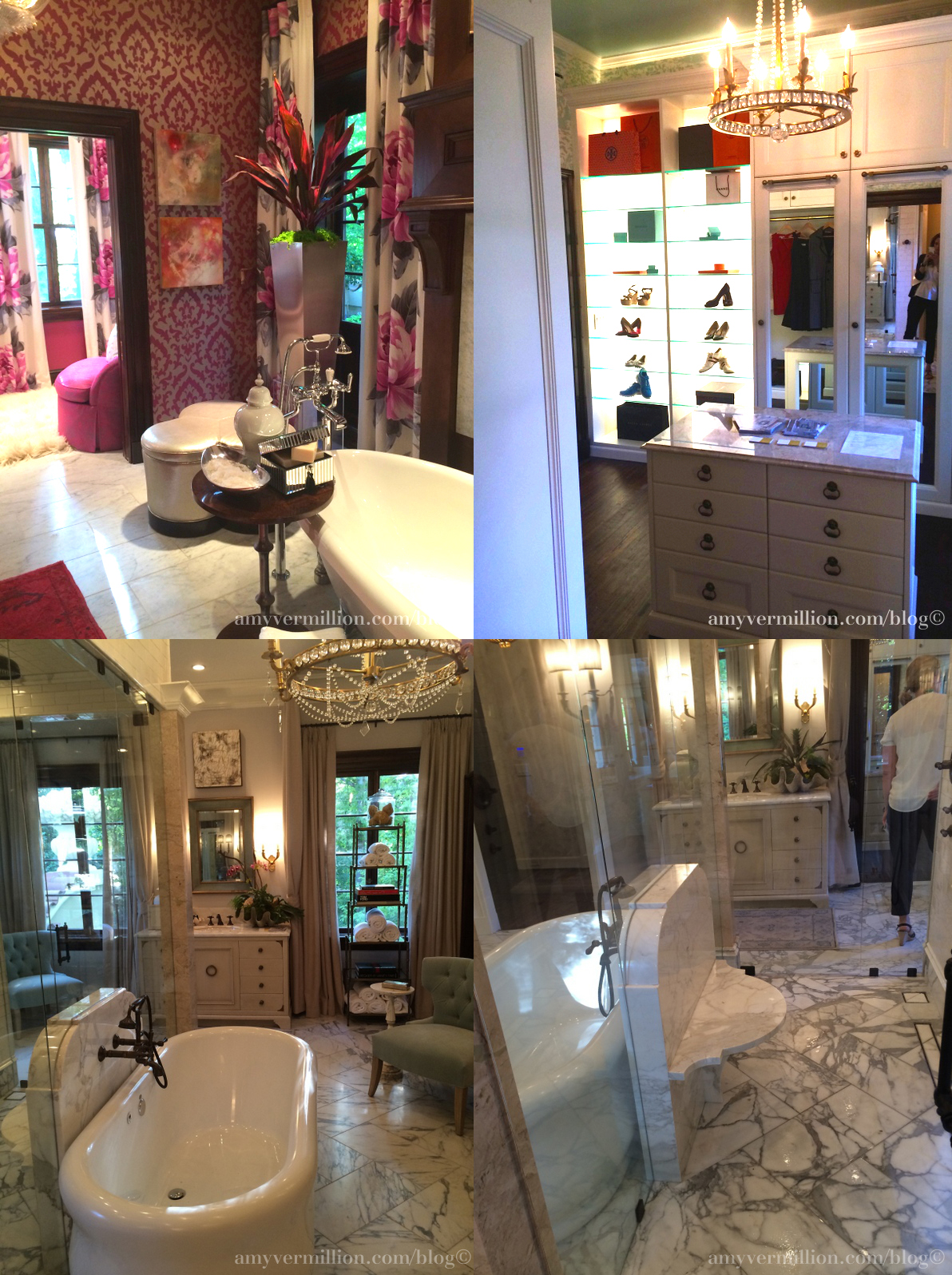 palazzo rosa atlanta decorators show house and gardens interiors better decorating bible southern mansion pink walls flower curtains dresing room pretty girly bathroom marble tiles huge bathrub mirroed wall