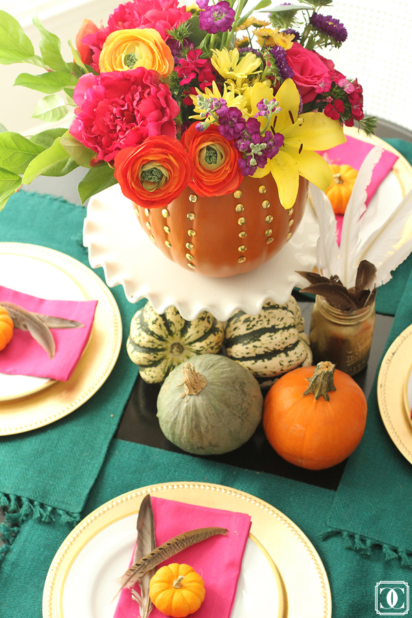 dining table thanksgiving decor squash pumpkins studs make pumpkin into planter how to