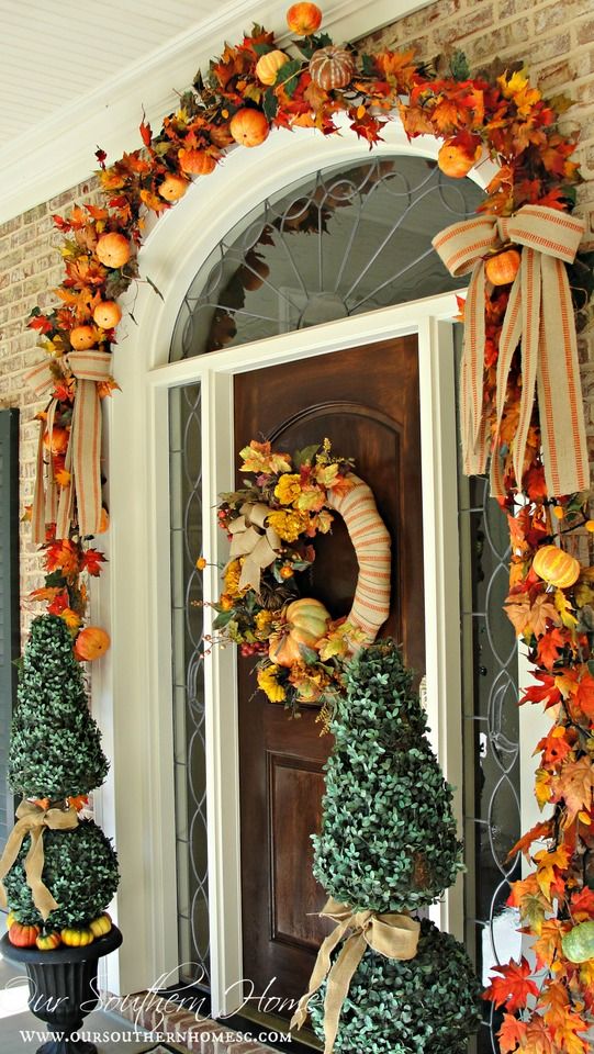 fall porch decor wreath pumpkins planters garland easy ribbon better decorating bible blog
