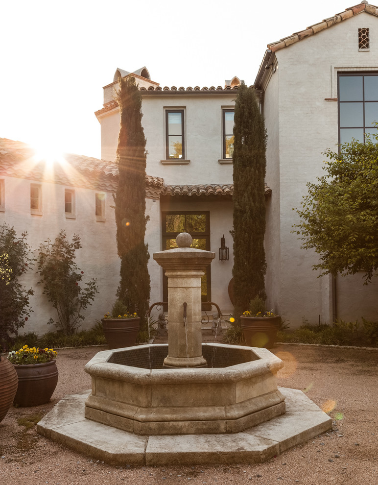 mediterranean-landscape backyard courtyard stone fountain tuscany gardens how to decorating ideas