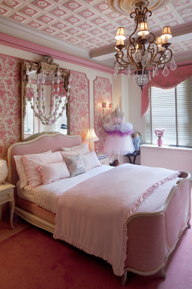 pink damask girls room french provincial bed regency carpet better decorating bible blog interior design frilly girls waffle ceiling gold mirror furniture