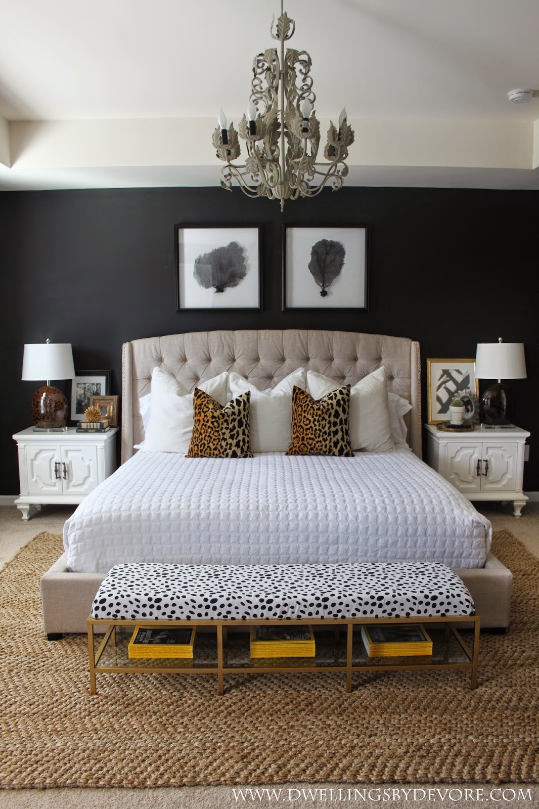 bedroom scalamandre leopard pillows black wall sisal jute rug better decorating bible tufted headboard ideas