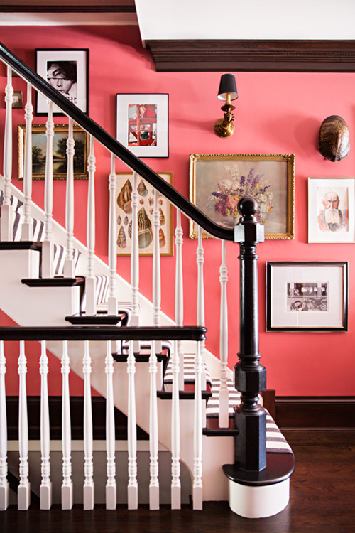 bold entry striped stair runner pink walls better decorating bible ideas