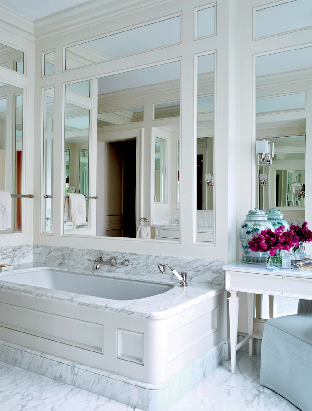 mirrored walls marble bathroom bathtub ideas luxury spa like better decorating bible blog