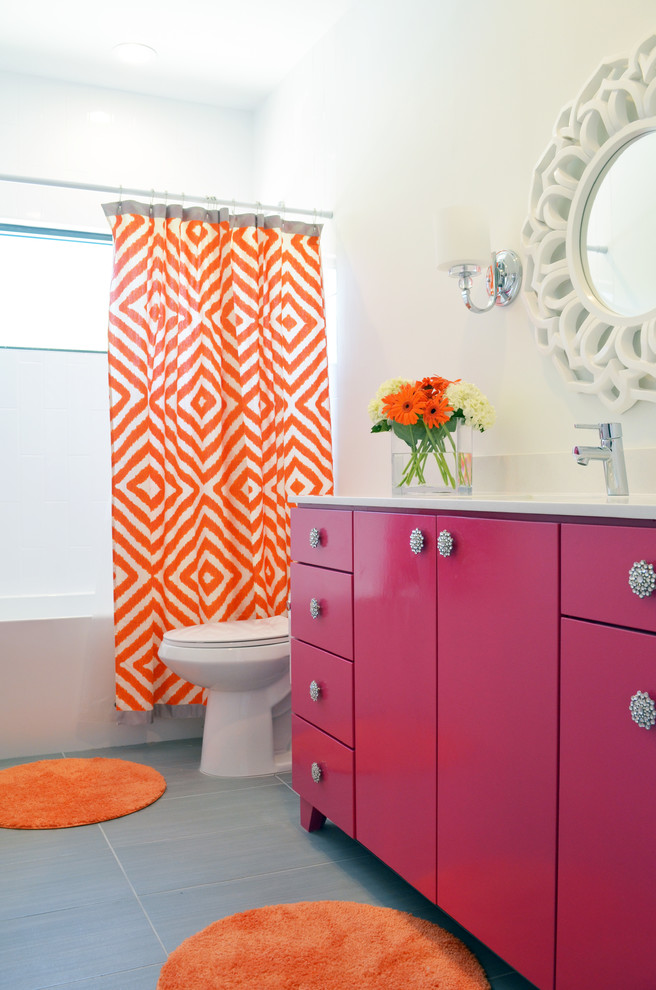 citrus orange pink grey bathroom decorating ideas