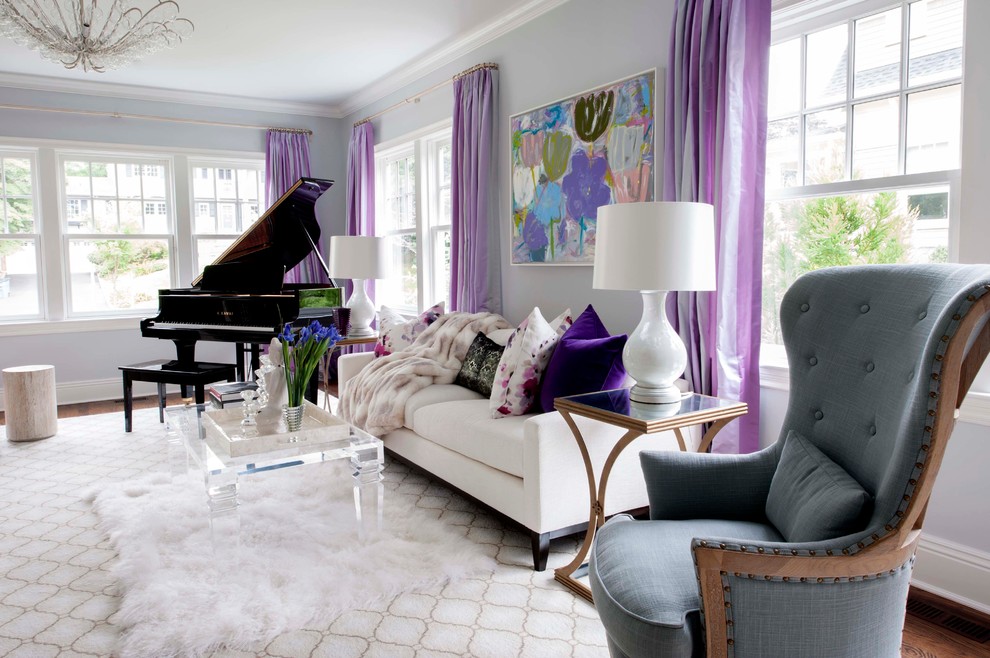 5 glam living room grey walls tufted ottoman mirrored buffet table pink white fluffy fur better decorating bible blog waffle ceiling