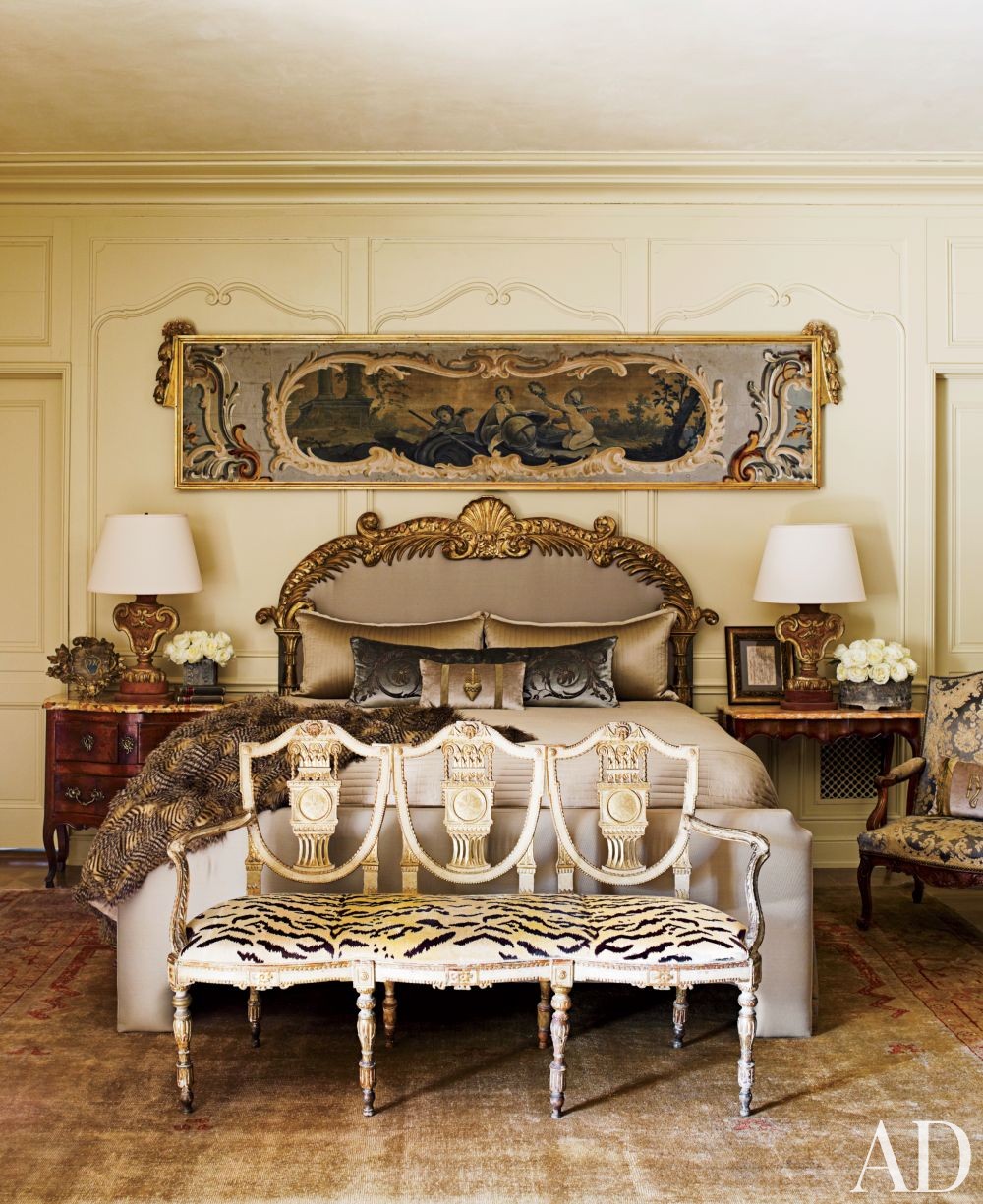 venetial style bed leopard velvet end bench gold gilded molding on walls decor better decorating bible blog