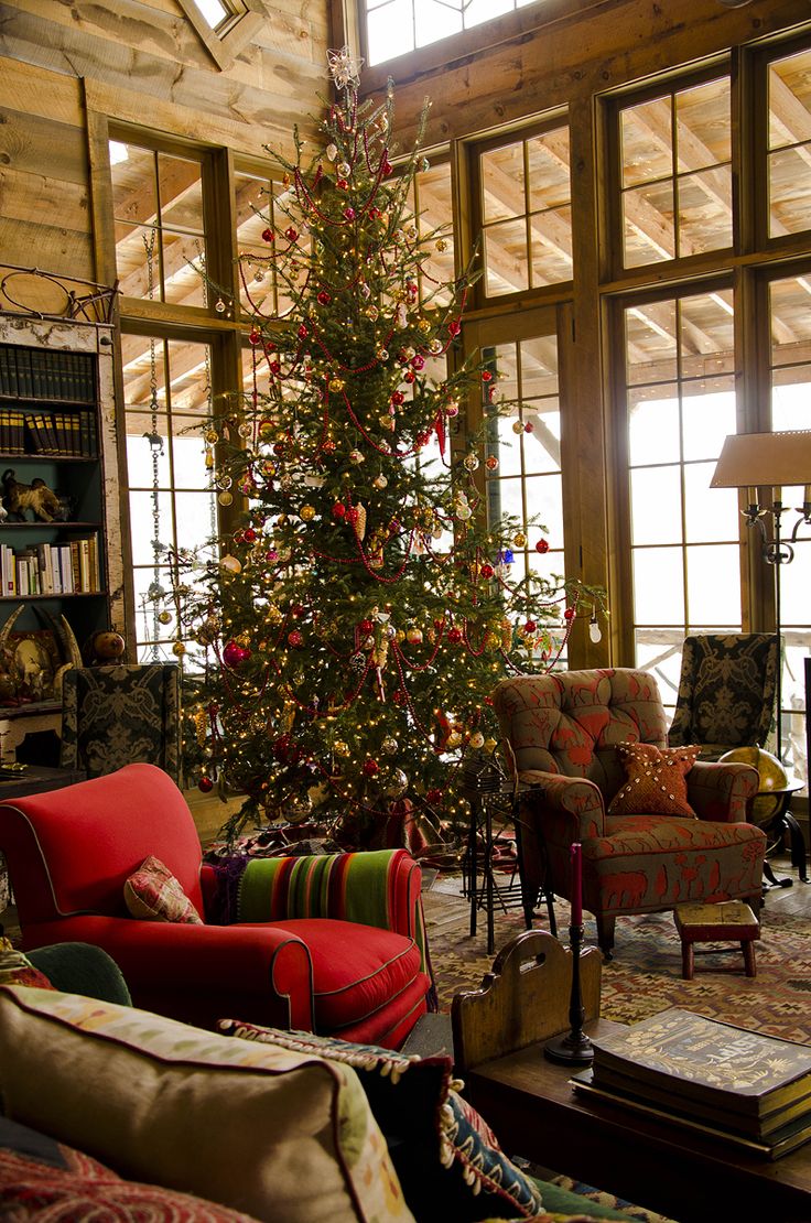 christmas living room decor log cabin cozy ideas holidays decorating