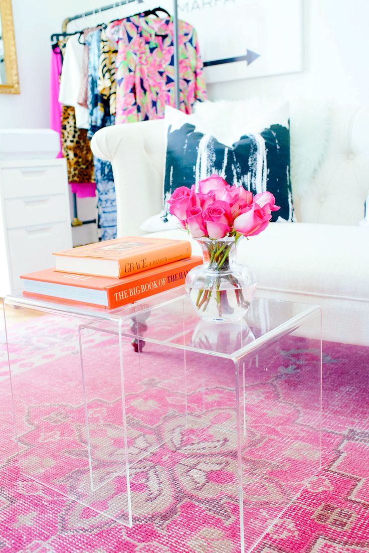 lucite coffee tables pink persian rug decorating