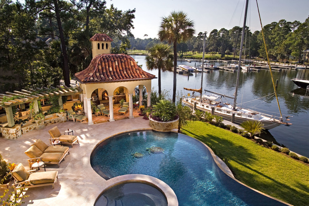 mediterranean pool backyard porch exotic dream home