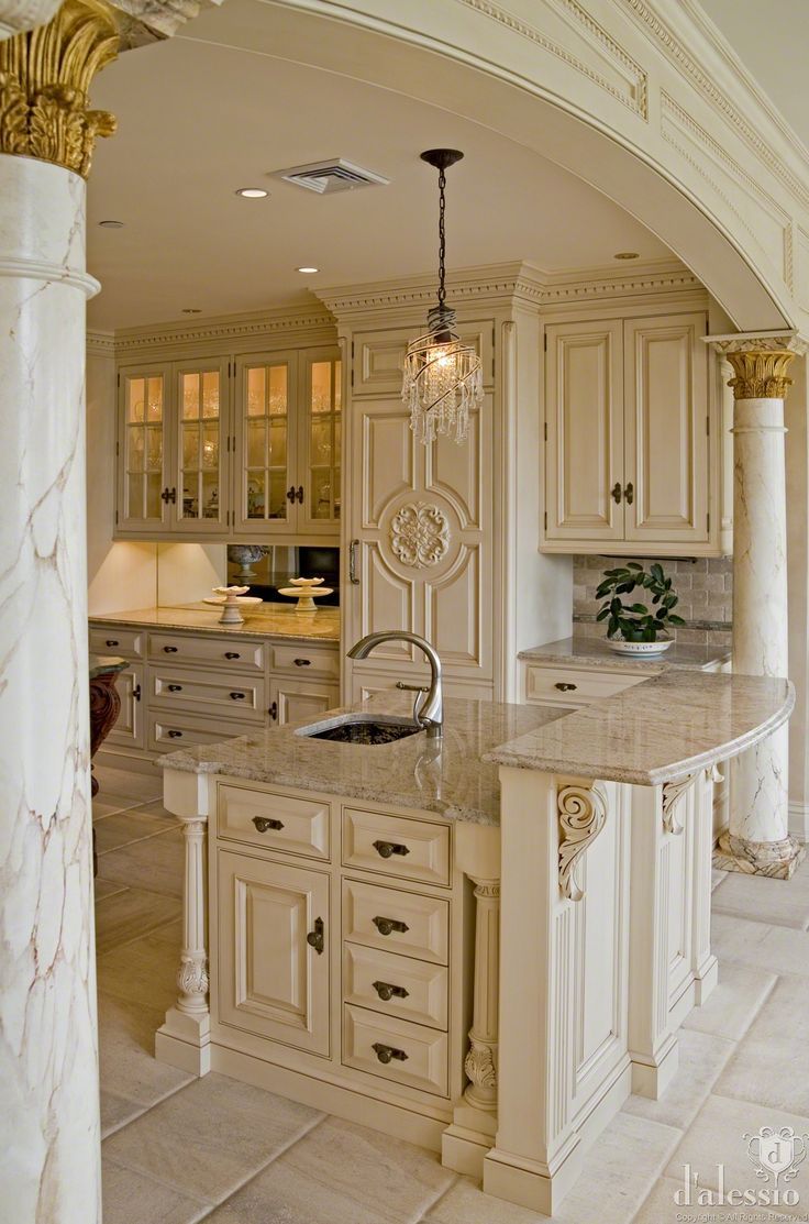 molding in kitchen decor french country style white cream columns venetian roman