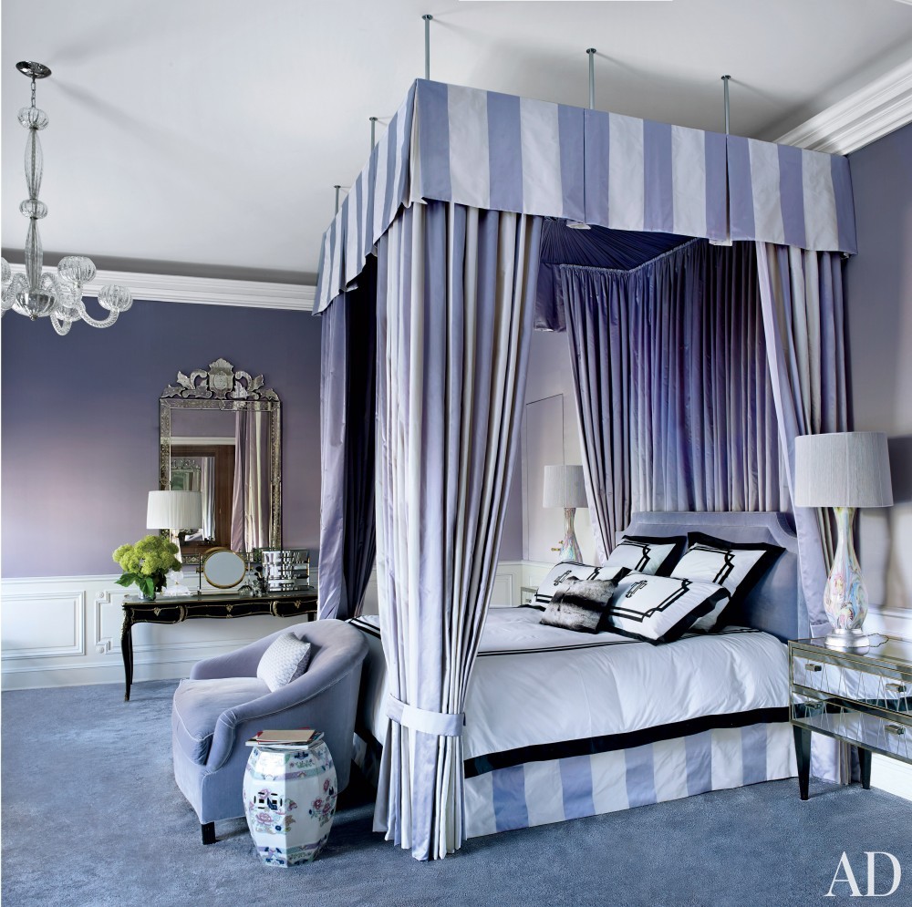 purple canopy bed striped bedroom ideas violet walls