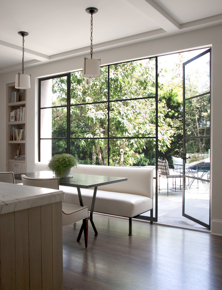 tuscan decor dining room large window overlooking pool