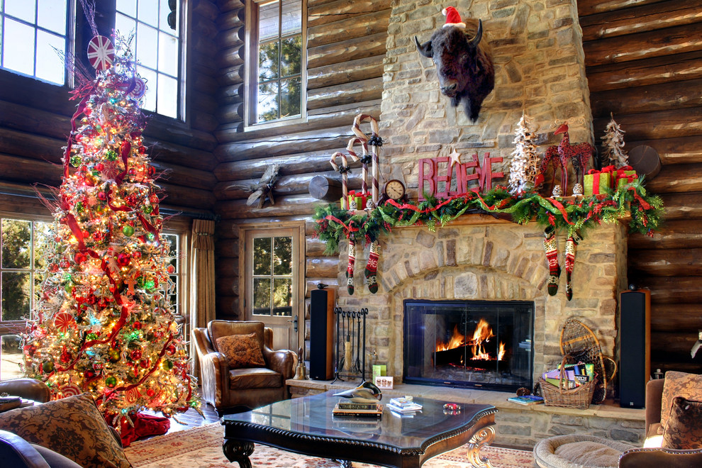 5 Unique Ways To Decorate Your Home For The Holidays   Christmas Decorating Log House Living Room Rustic Cabin Ideas Better Decorating Bible Blog 