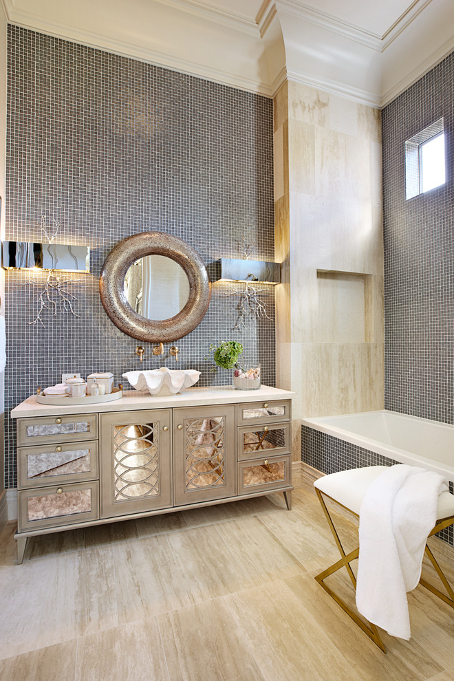 silver mirrored bathroom vanity decor ideas