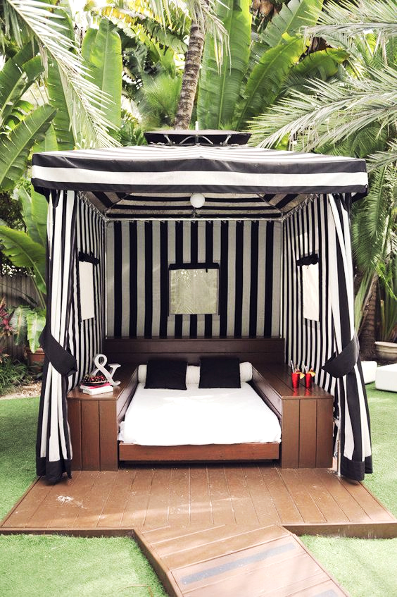 black and white striped cabana