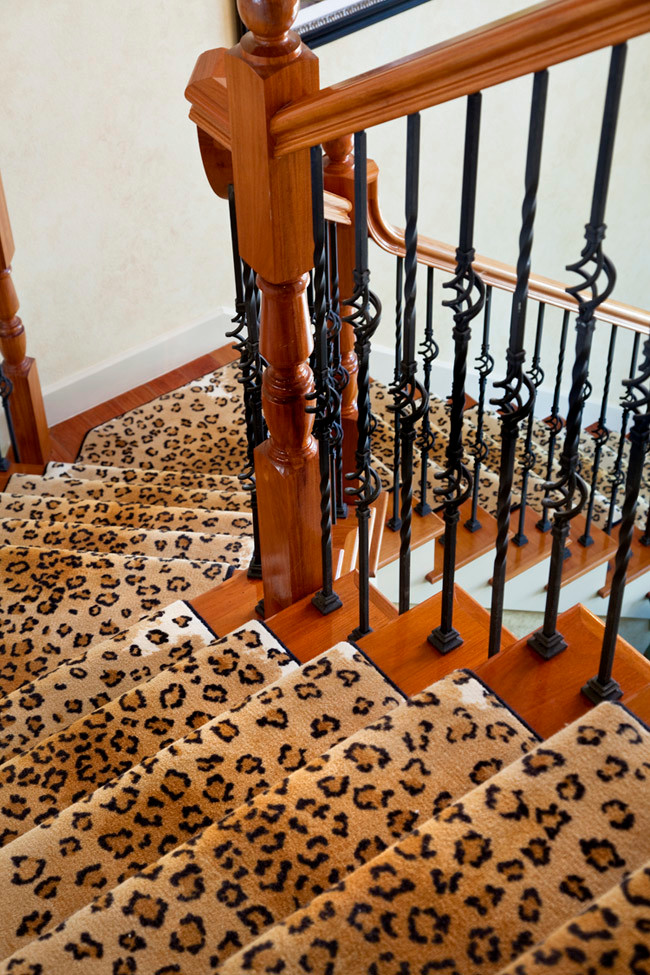 leopard stairs staircase runner makeover animal print ideas