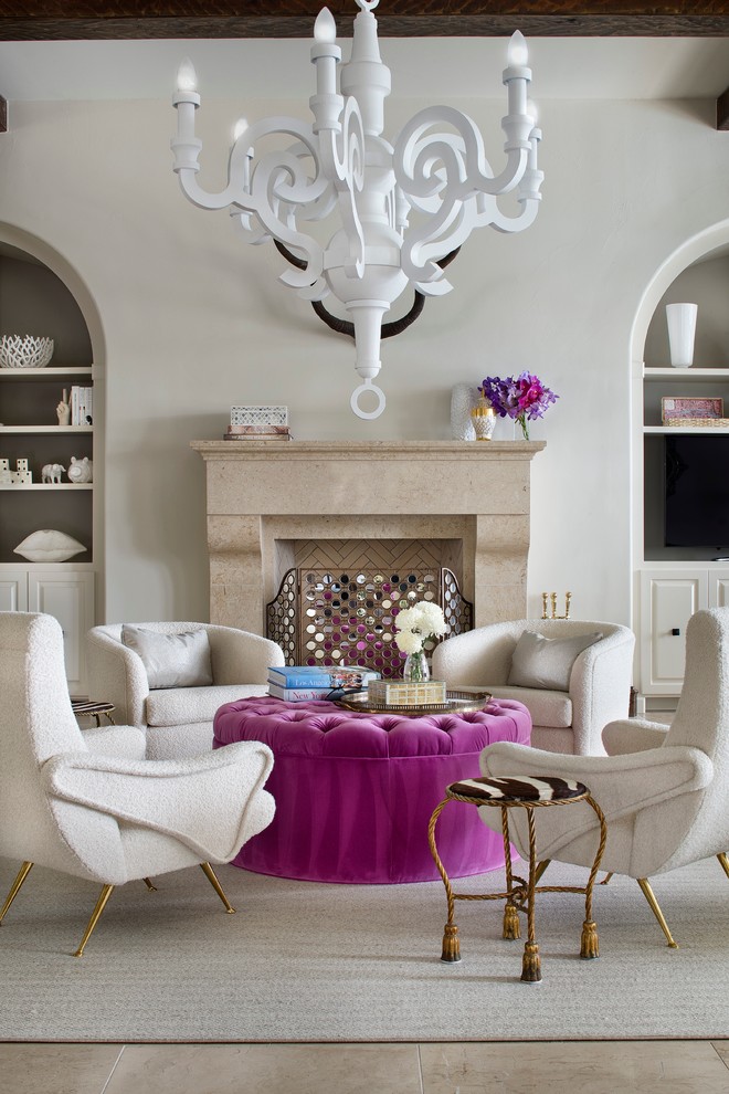 glamorous living room decorating ideas pink tufted ottoman