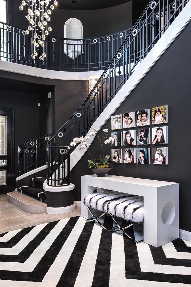 black wall color entrance staircase decorating ideas