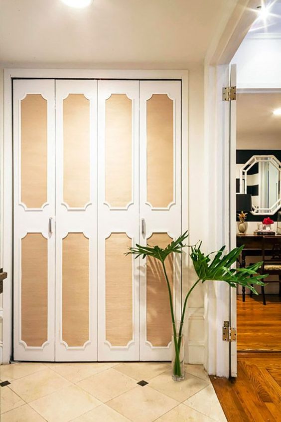 overlay closet doors with modling wallpaper decorating ideas