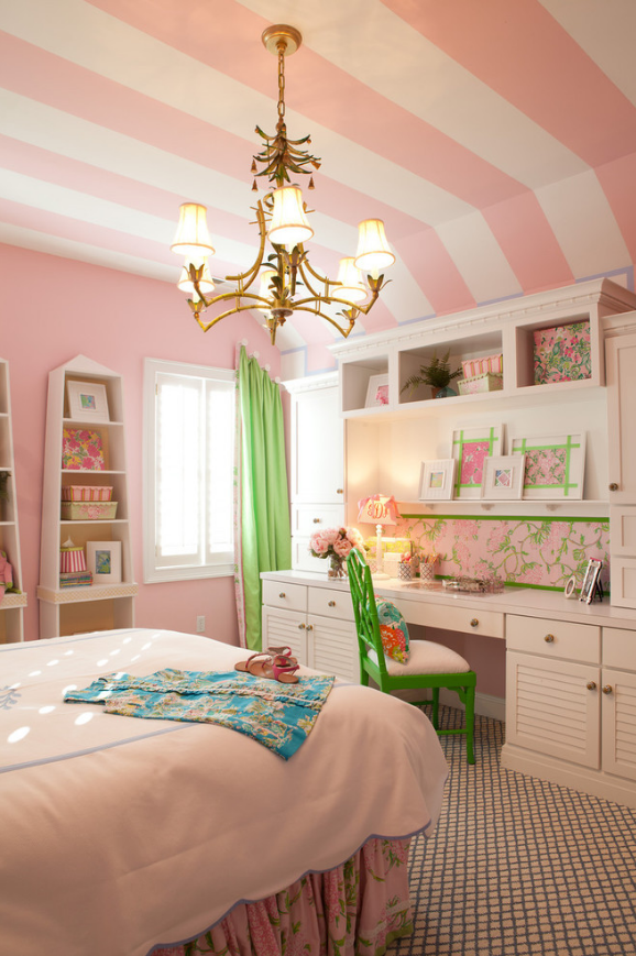 pink and white striped walls victoria secret style decorating kids room ideas