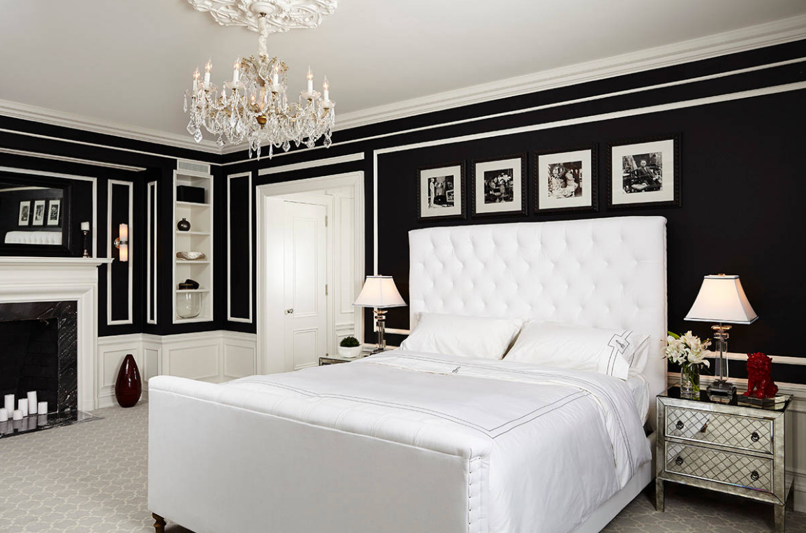 black-and-white-bedroom-black-walls-glamorous-molding-ideas