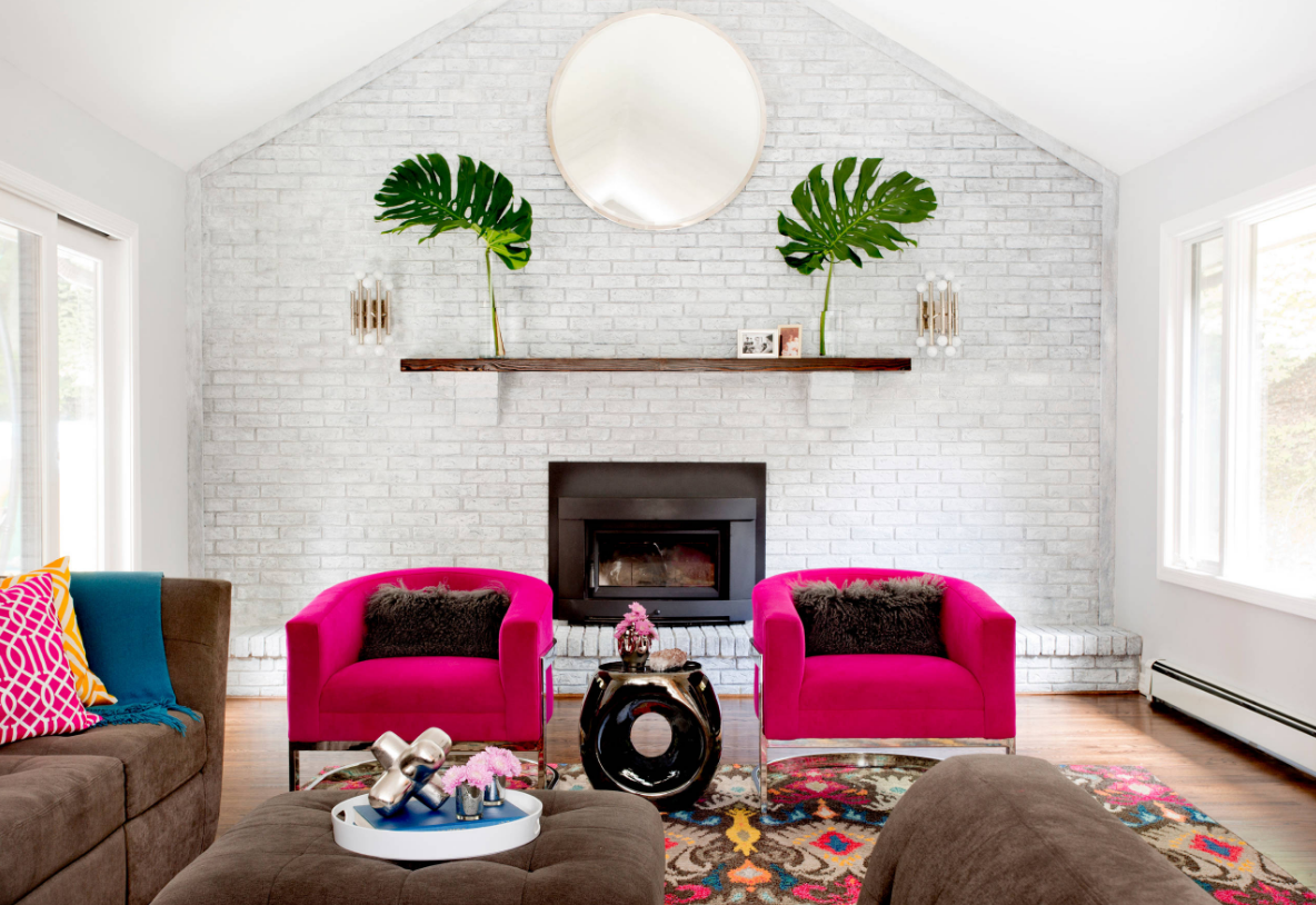 white walls colorful living room decorating ideas pink sofa