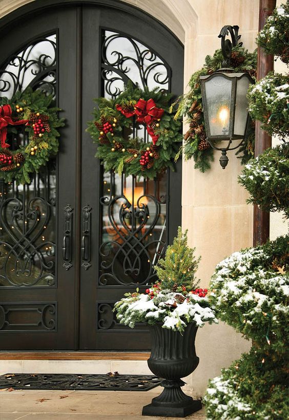 Christmas Wreath On Double Door