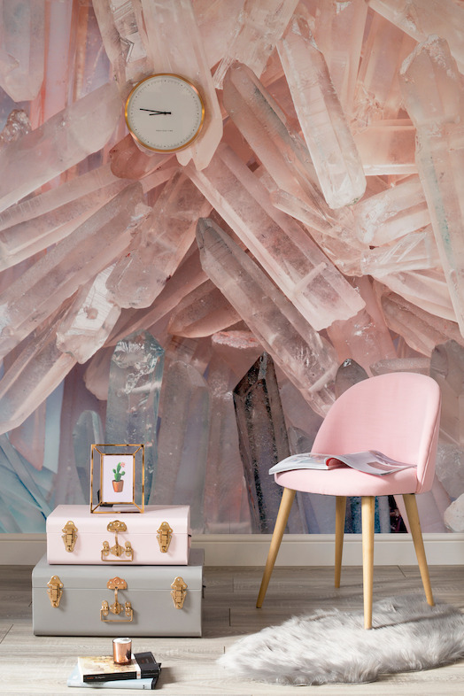 crystal-wall-mural-wallpaper-cute-glam-pink-purple-white-grey-fur-ideas