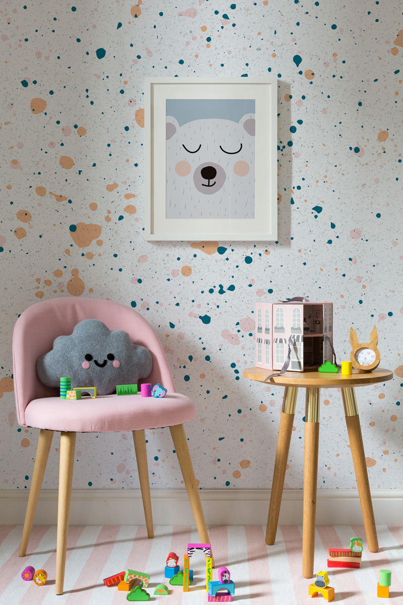 speckle-peach-walls-kids-room-nursery-wallpaper-mural-ideas-decorating