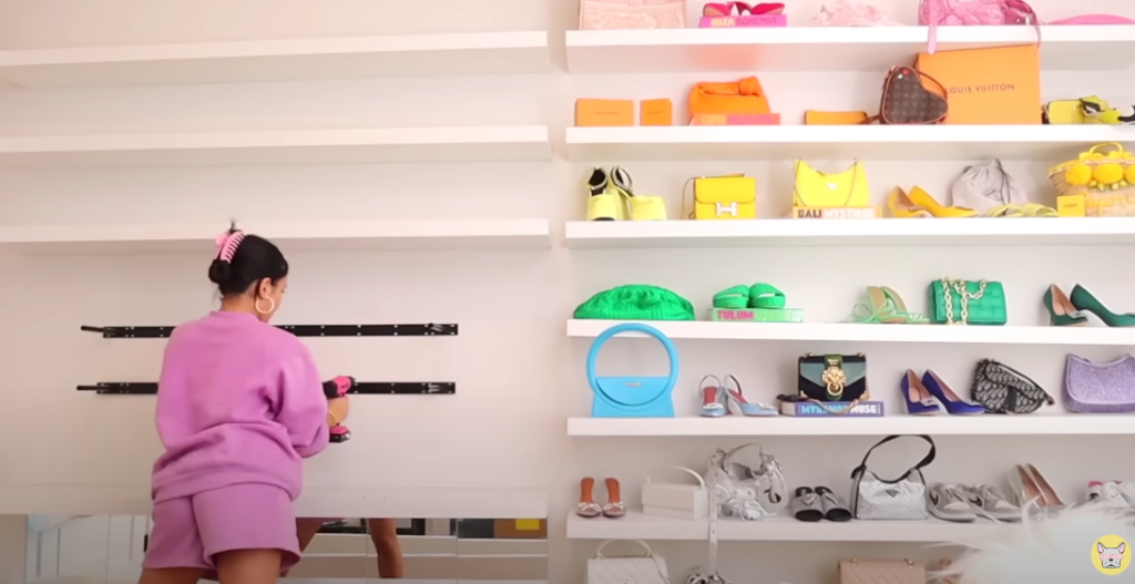 Installing IKEA's lack floating shelves to Kylie Jenner closet DIY.